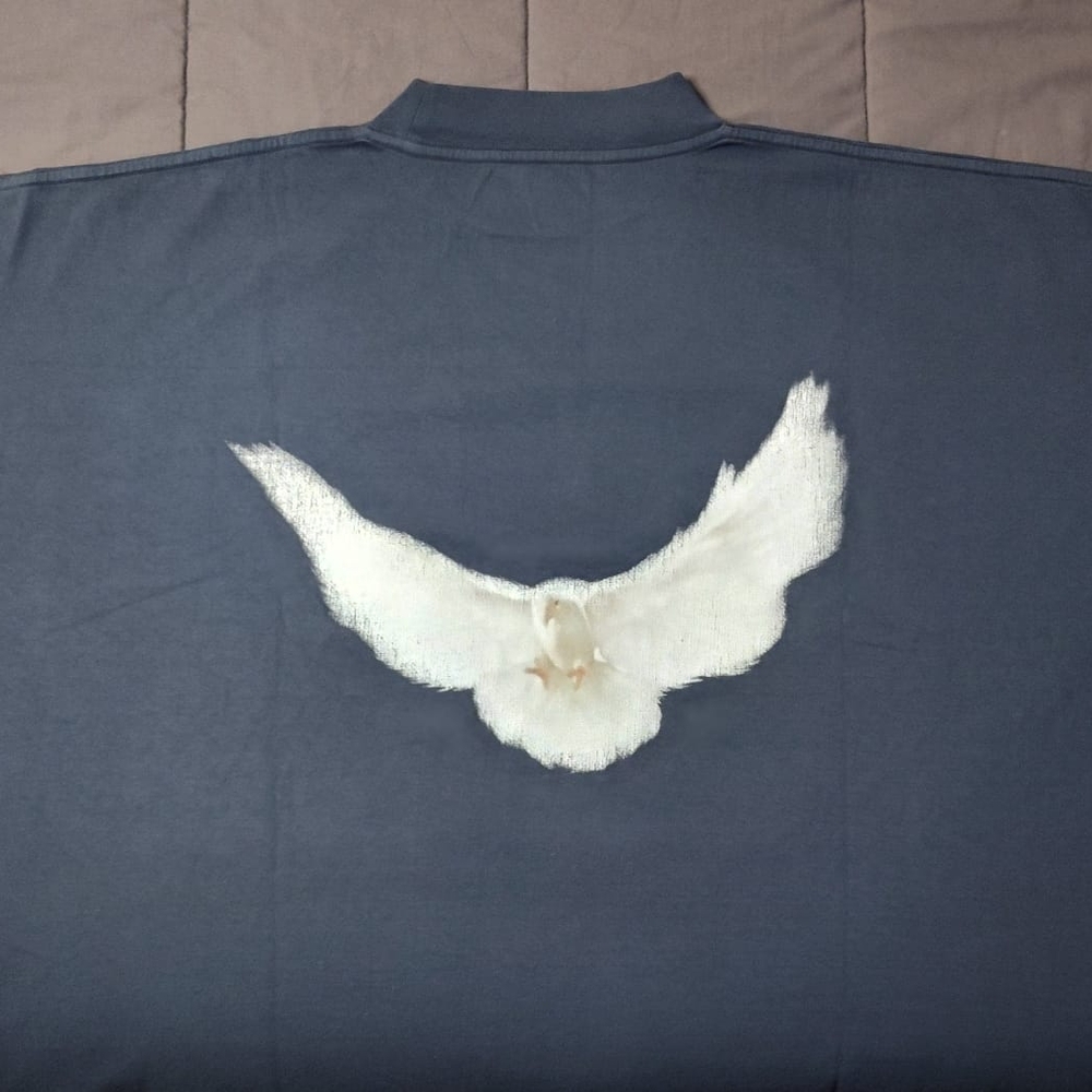 Blue Shirt with White Bird Design